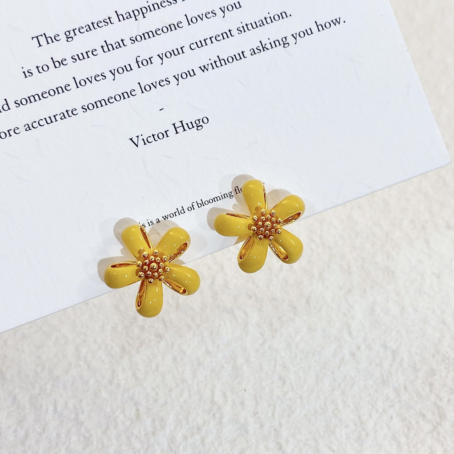 Plated Real Gold Ginger Flower Enamel Drip Glazed Female Sweet Earrings