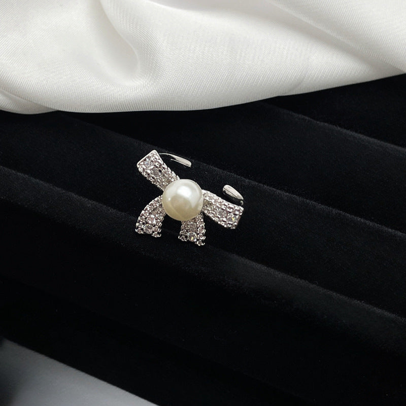 Sweet Cool Bow Open-end Pearl Female Korean Rabbit Rings
