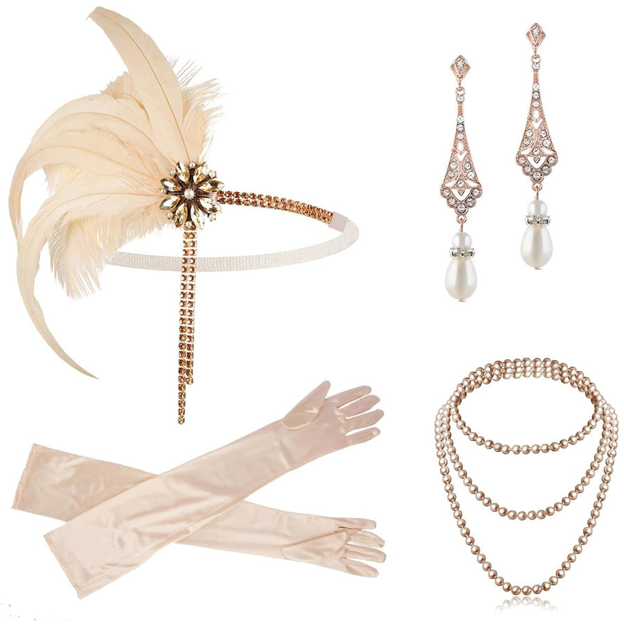 Yellow Feather Tassel Hair Band Masquerade Party Temperament Jewelry Set