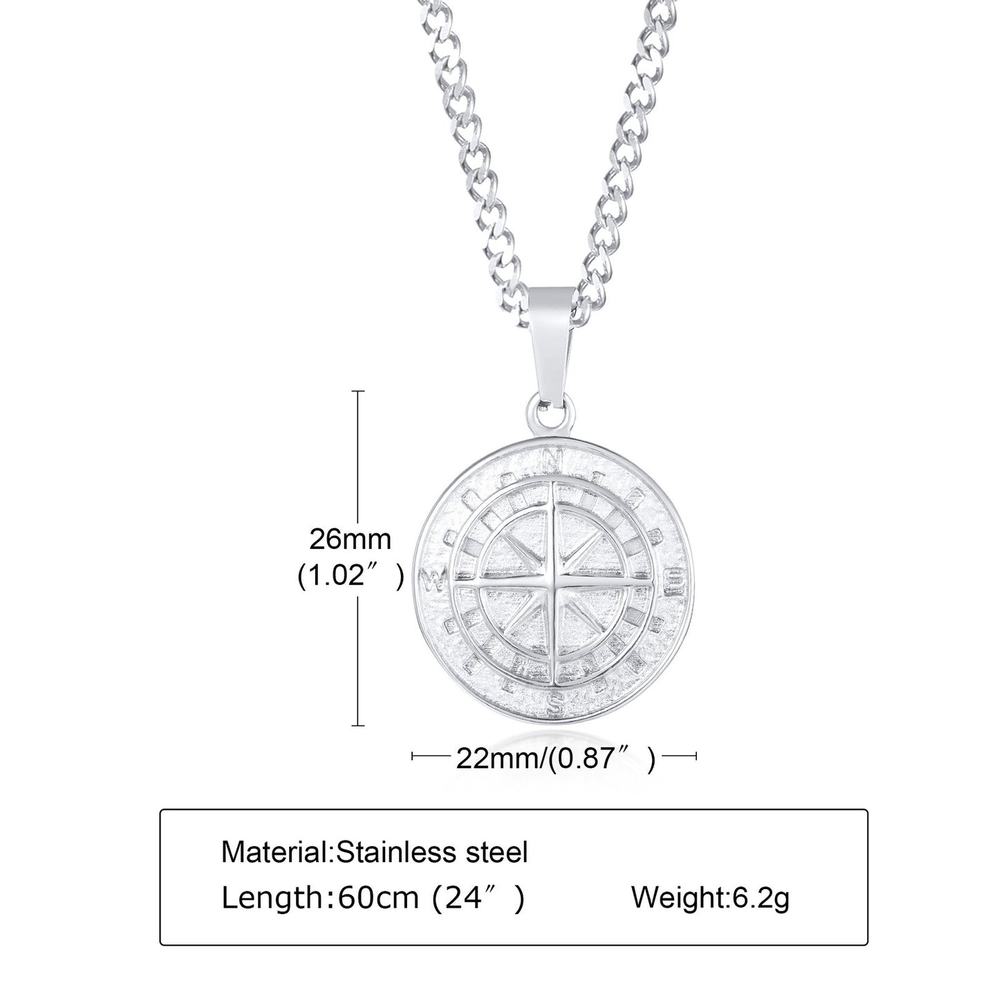 Men's Stainless Steel Compass Gold Coin Hip Pendants