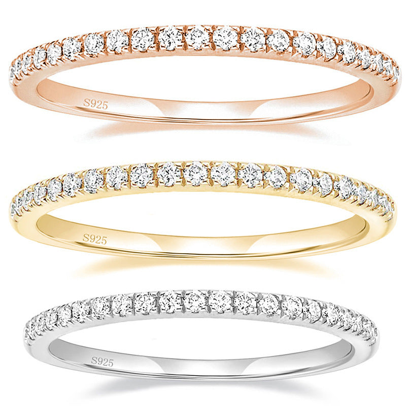 Sterling Sier Flash Inlaid Row Diamond In Rings