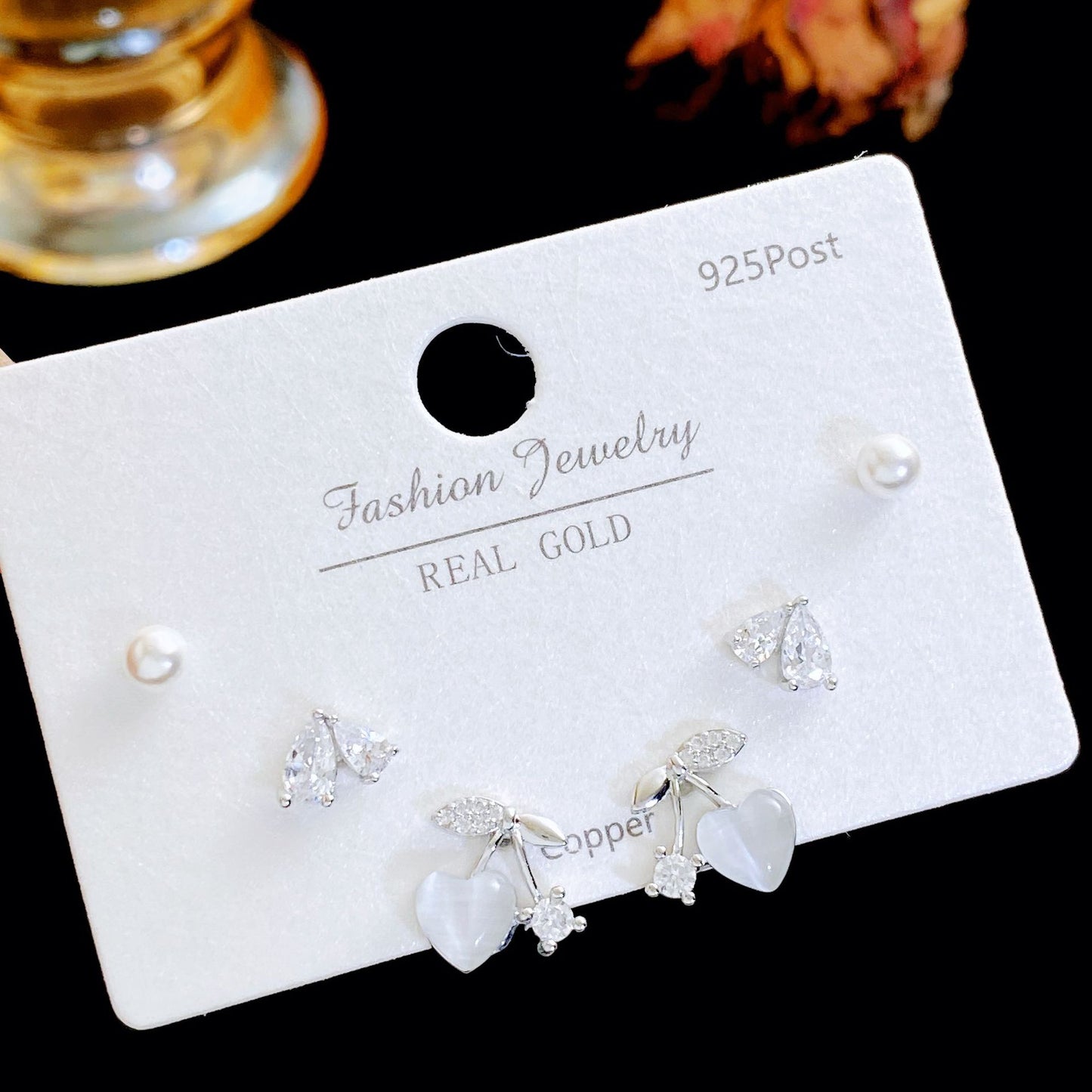 Women's Needle Simple Series Three Pairs Storage Ear Rings