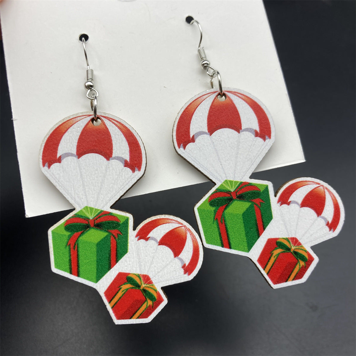 Fashion Jewelry Christmas Wooden Tree Long Earrings