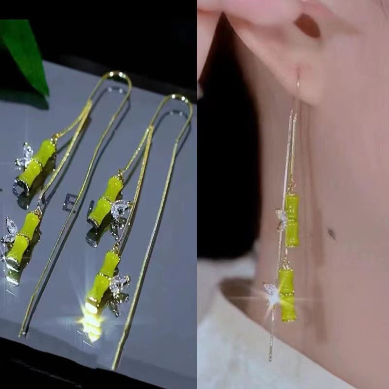 Women's Green Bamboo Joint Design Sense Light Luxury Ear Line
