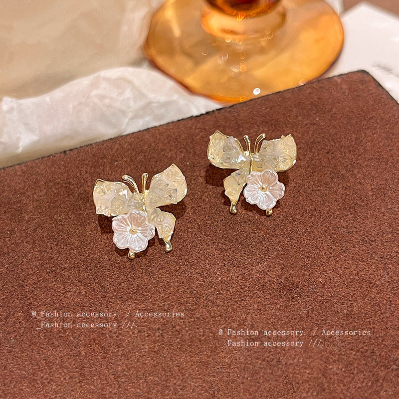 Women's Sier Needle Fresh Flower For Light Luxury Minority High-grade Pearl Stud Earrings