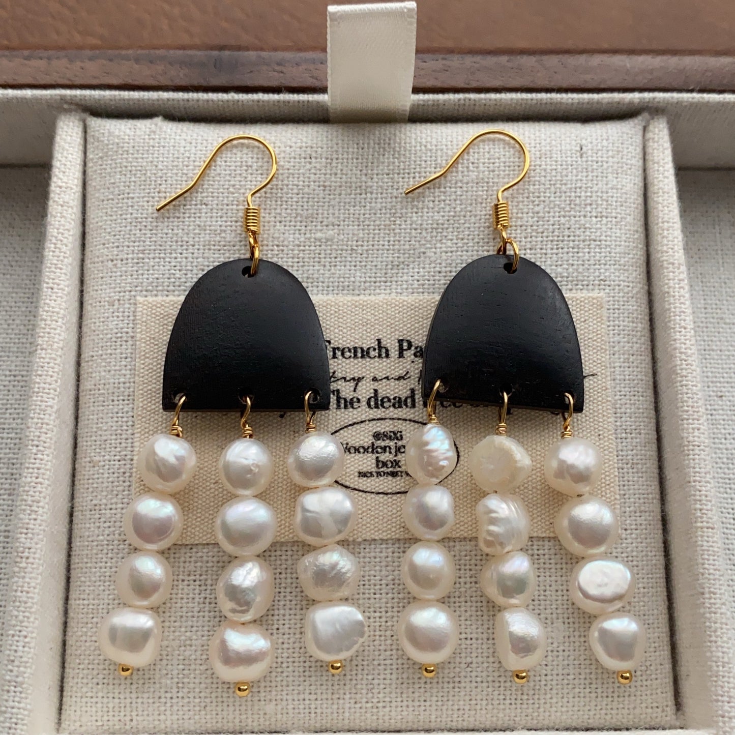 Solid Wood Fritillary Shell Geometric Eardrops Mild Luxury Retro Fashion Rings