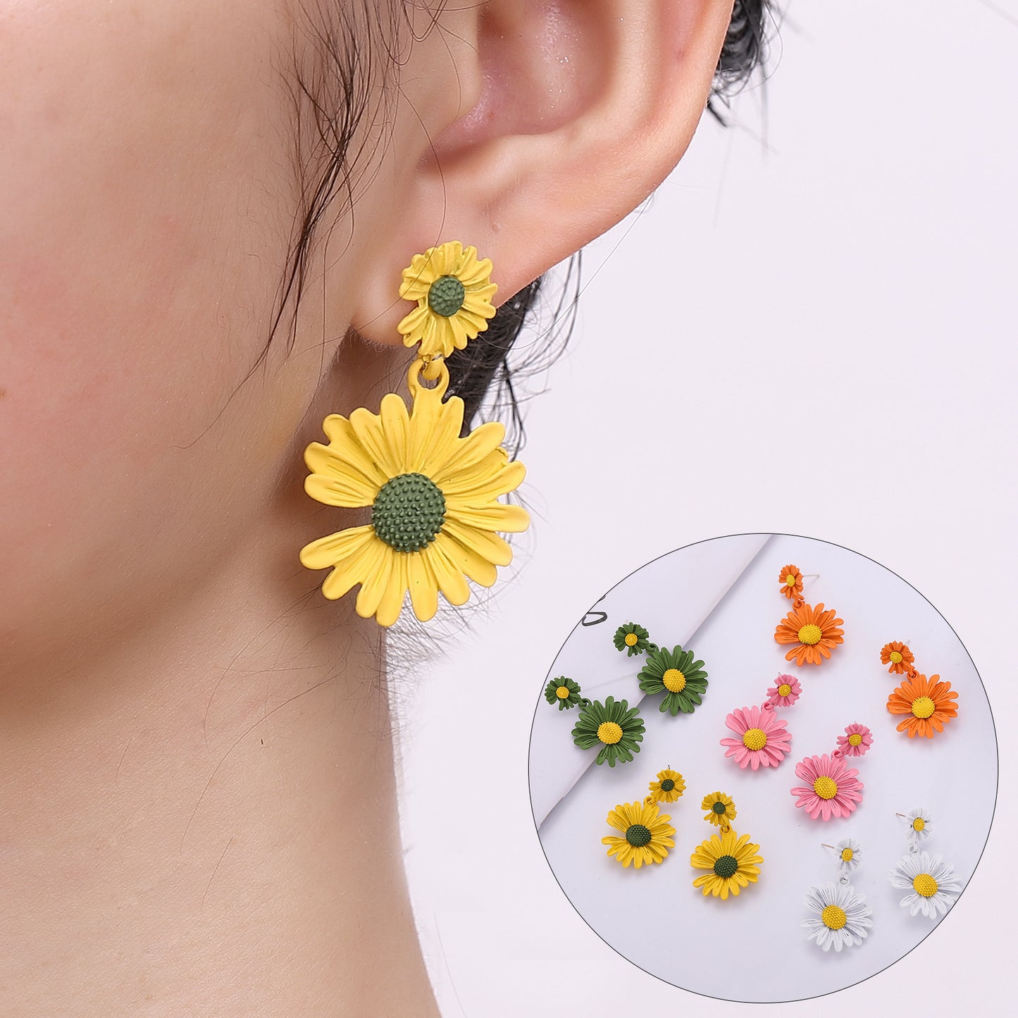 Women's Small Daisy Mori Sweet Chrysanthemum Flower Earrings