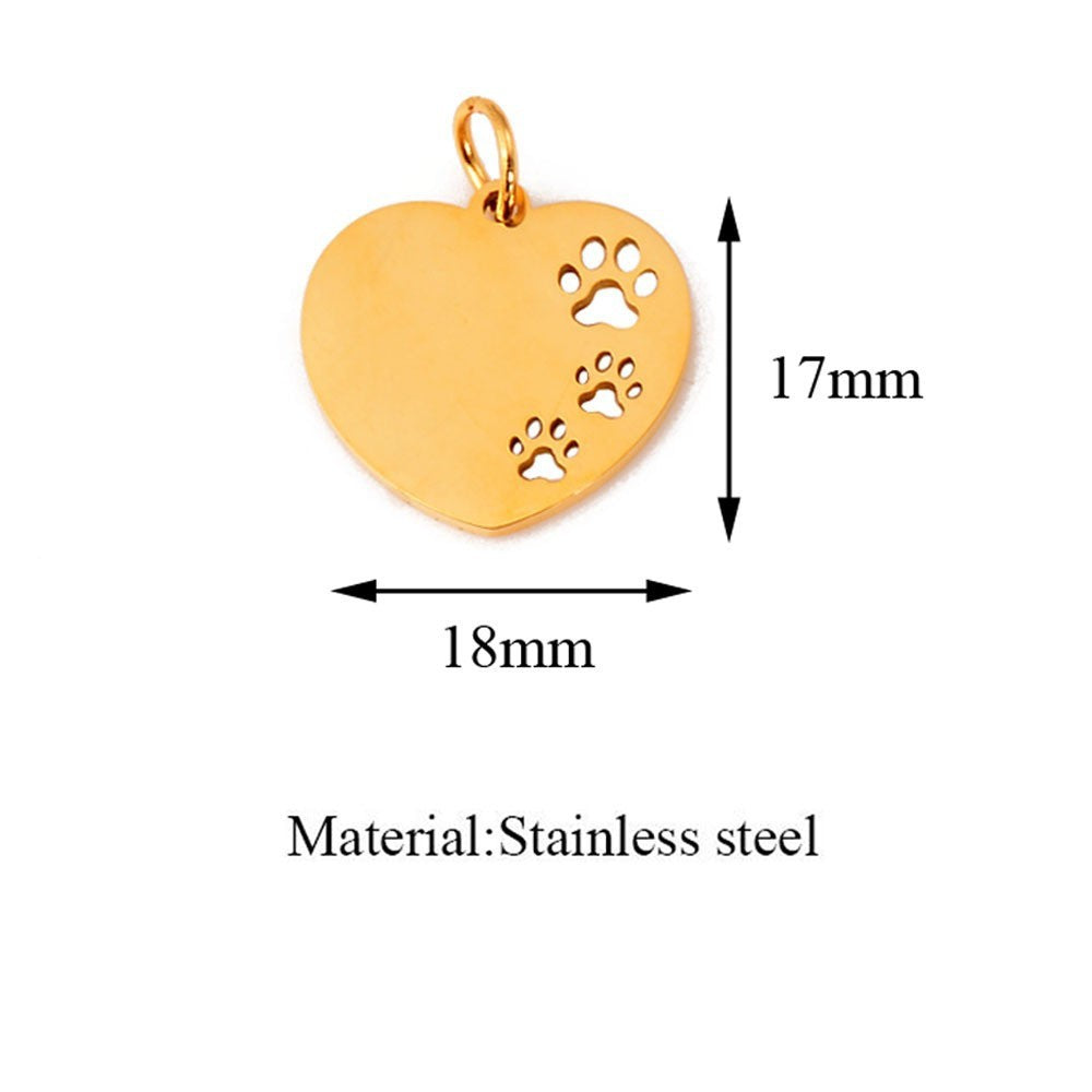 Steel Hollowed Heart Shape Dog's Paw Fully Pendants