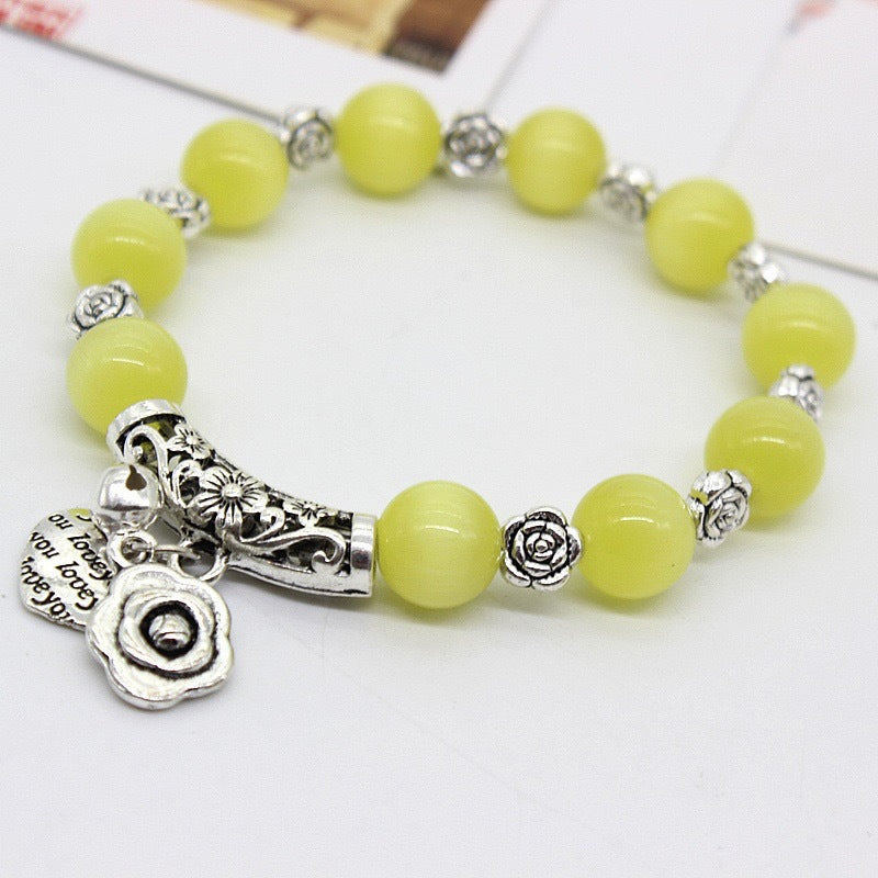Women's Sier Hand Ethnic Style Handmade Beaded Opal String Bracelet