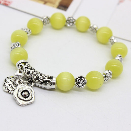 Women's Sier Hand Ethnic Style Handmade Beaded Opal String Bracelet