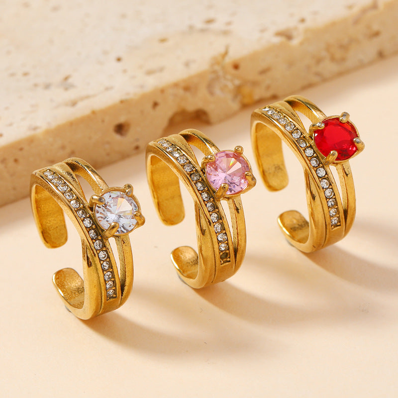 Gem Light Luxury High-grade Vintage Stainless Rings