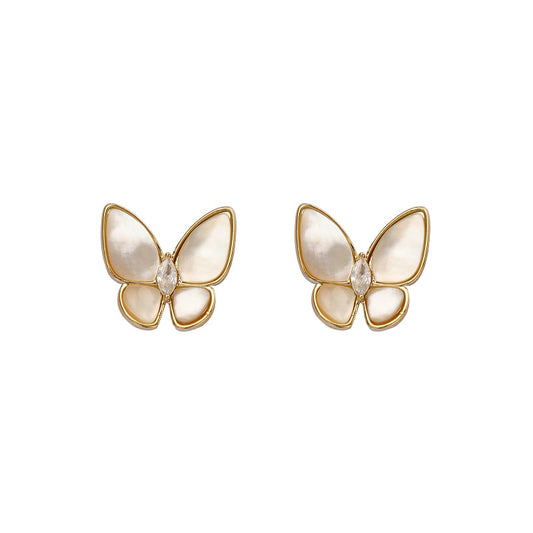 Women's Pure Sier Ear Pin Copper Micro Inlaid Zircon Natural Freshwater Rings