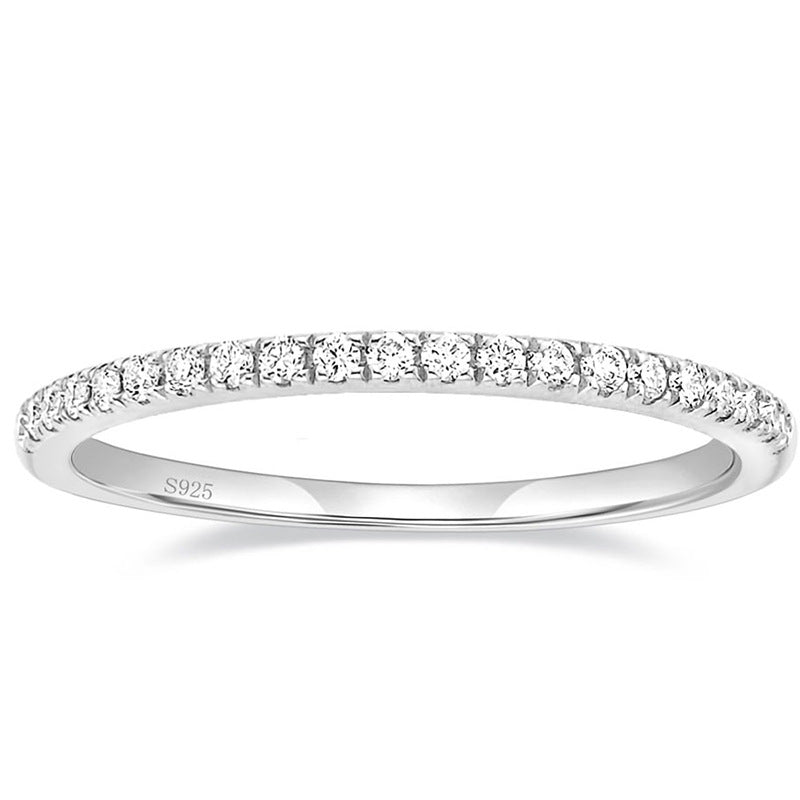 Sterling Sier Flash Inlaid Row Diamond In Rings