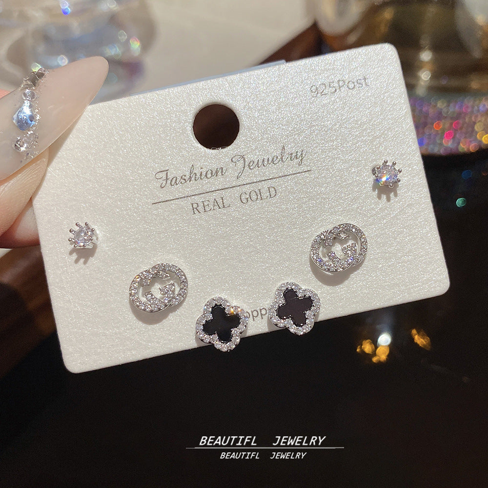 One Card Three Pairs Of Ear Sterling Sier Needle Rings
