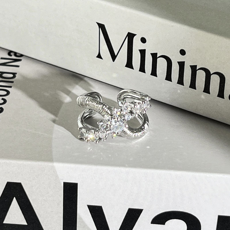 Diamond Flower Language Light Luxury Mix Match Personality Bow Tie Ring