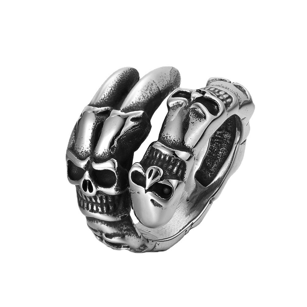 Men's Titanium Steel Skull Vintage Trendy Personality Punk Claw Animal Bamboo Ring