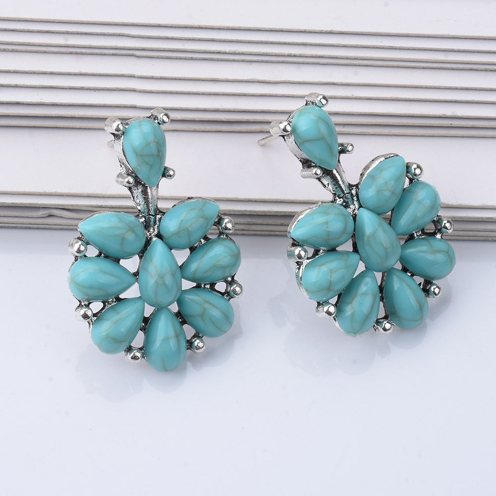 Fashion Simple Fresh Imitation Turquoise Full-jeweled Earrings