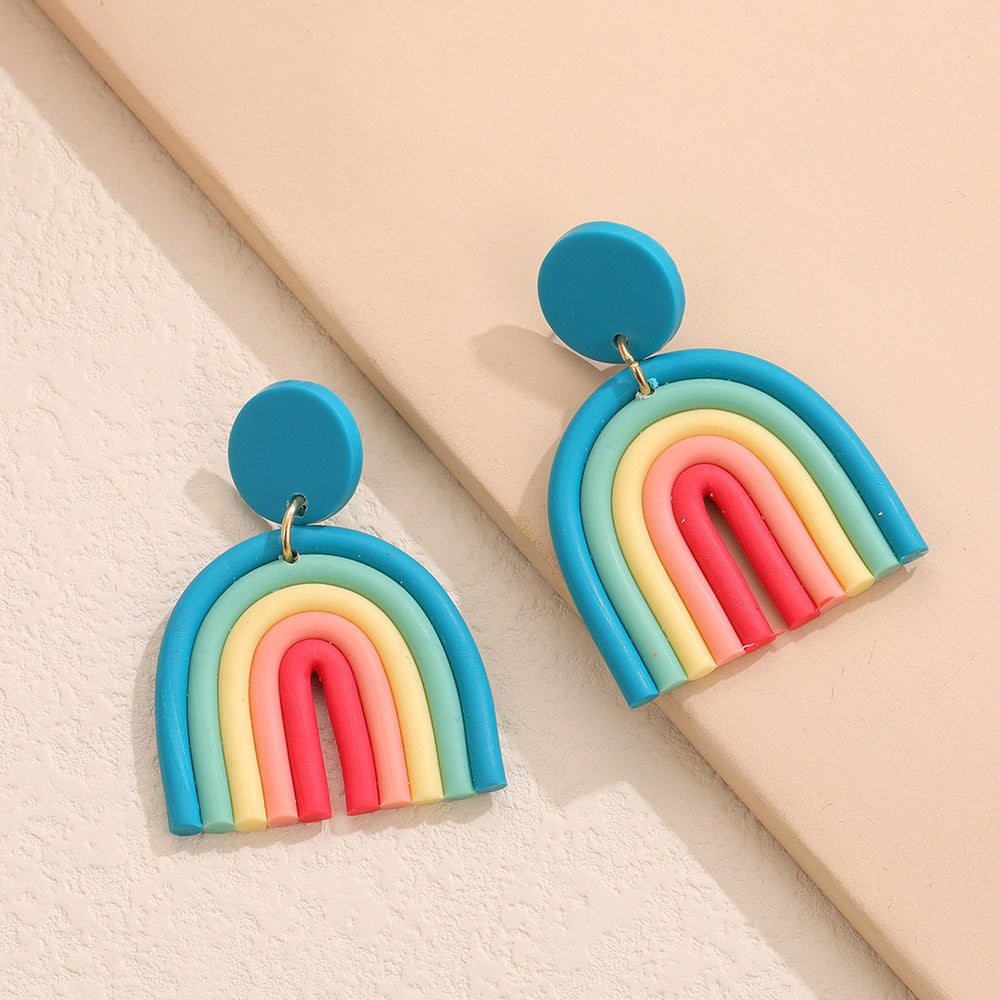 Bohemian Polymer Clay Handmade Rainbow Eardrop Stud Earrings