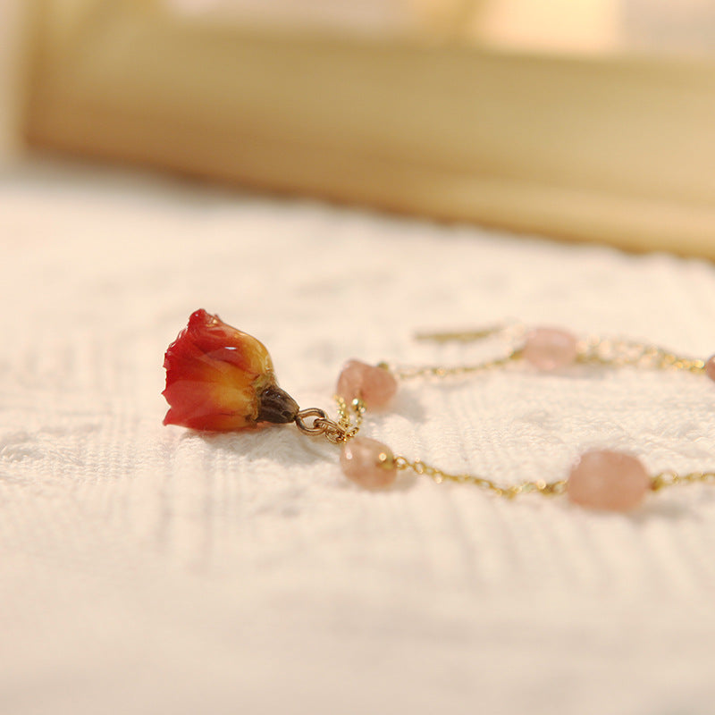 French Retro Preserved Fresh Flower Rose Pearl Design Double Layer Bracelet