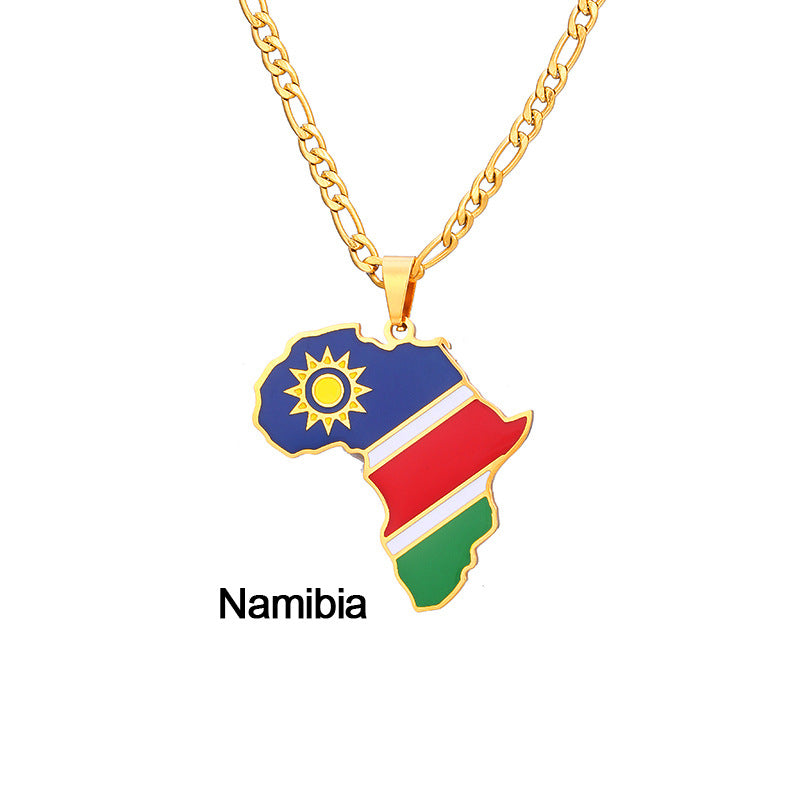 African Drip Oil Stainless Steel Map Geometric Necklace