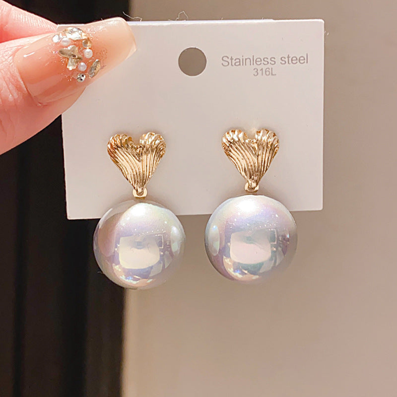 Needle Imitation Pearl Love Pattern Geometric Round Elegant Graceful French Rings