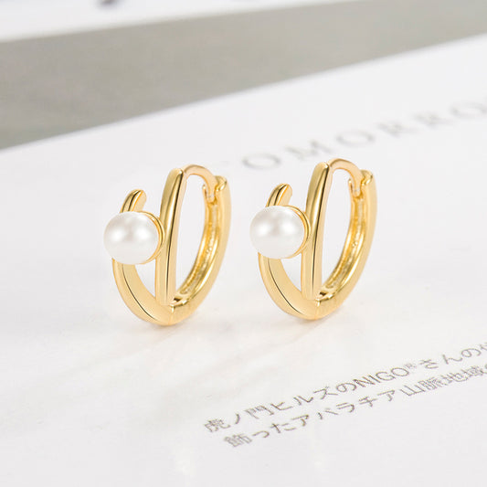Women's Simple Elegant Pearl Double Line Clip Series Rings
