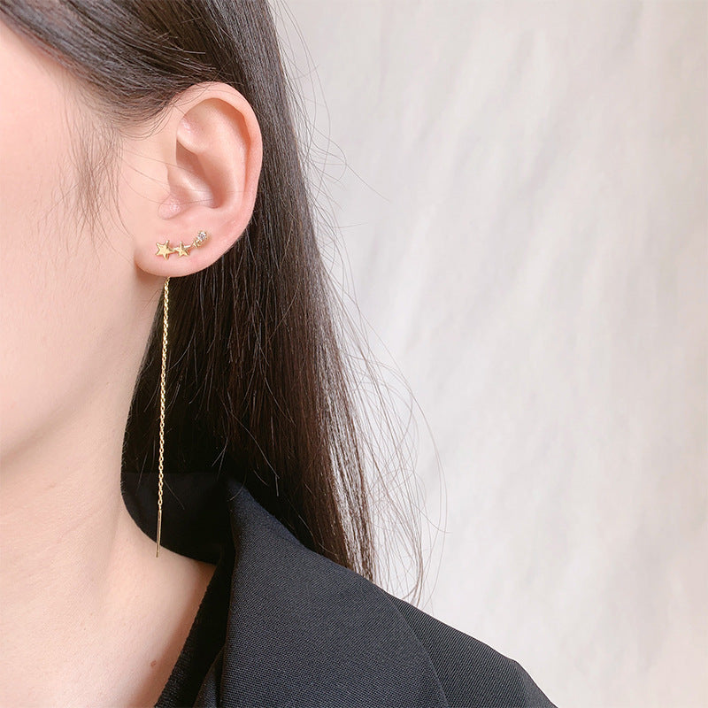 Women's Sier Star Tassel Elegant Long To Make Round Face Earrings