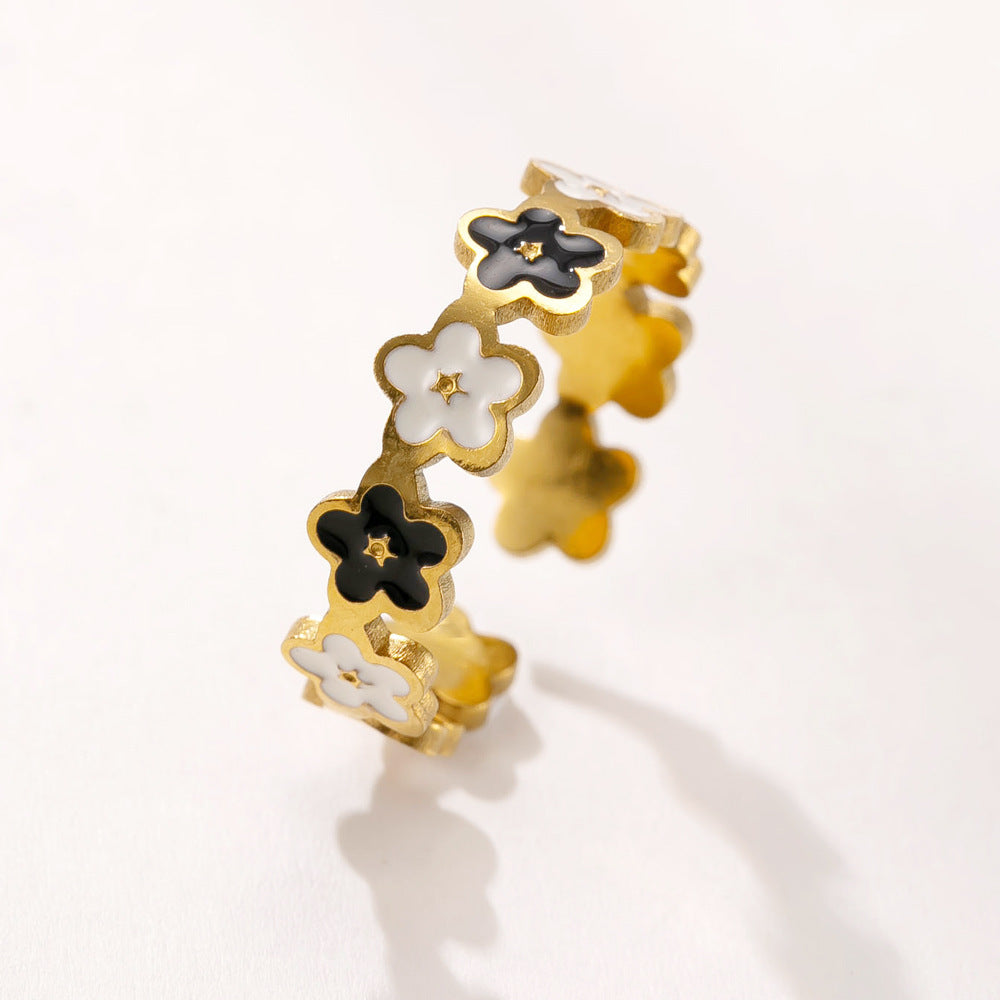 Women's Colorful Smiley Face Flowers Openings Adjustable Ring