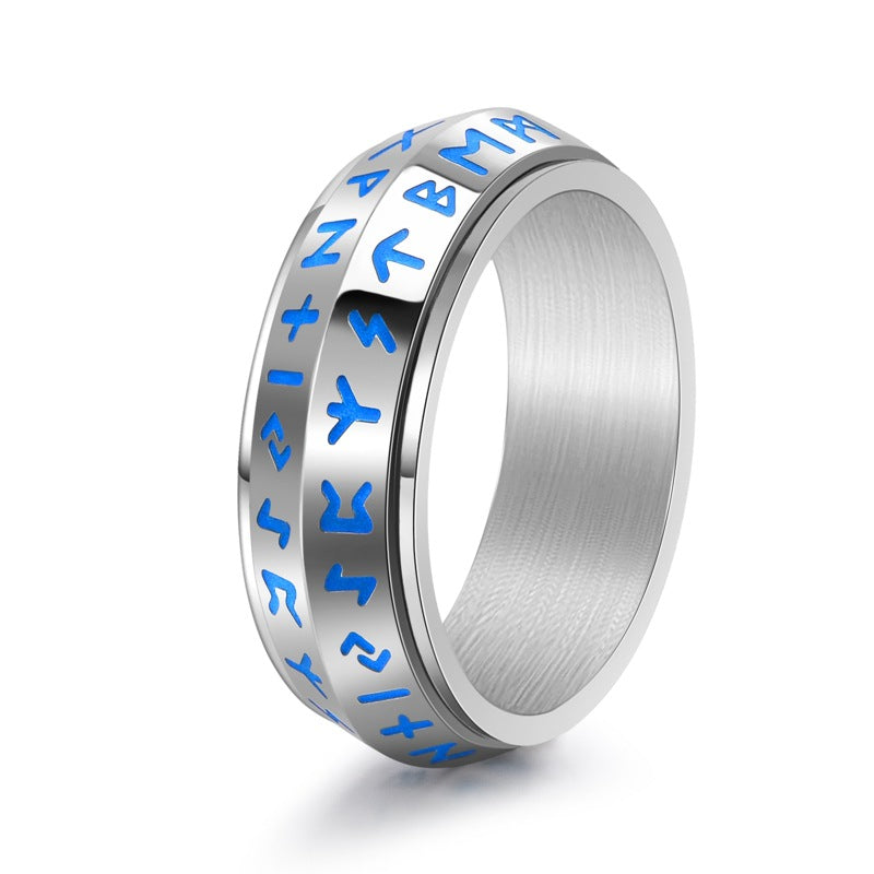 Men's Nordic Style Beveled Viking Rune Titanium Ring