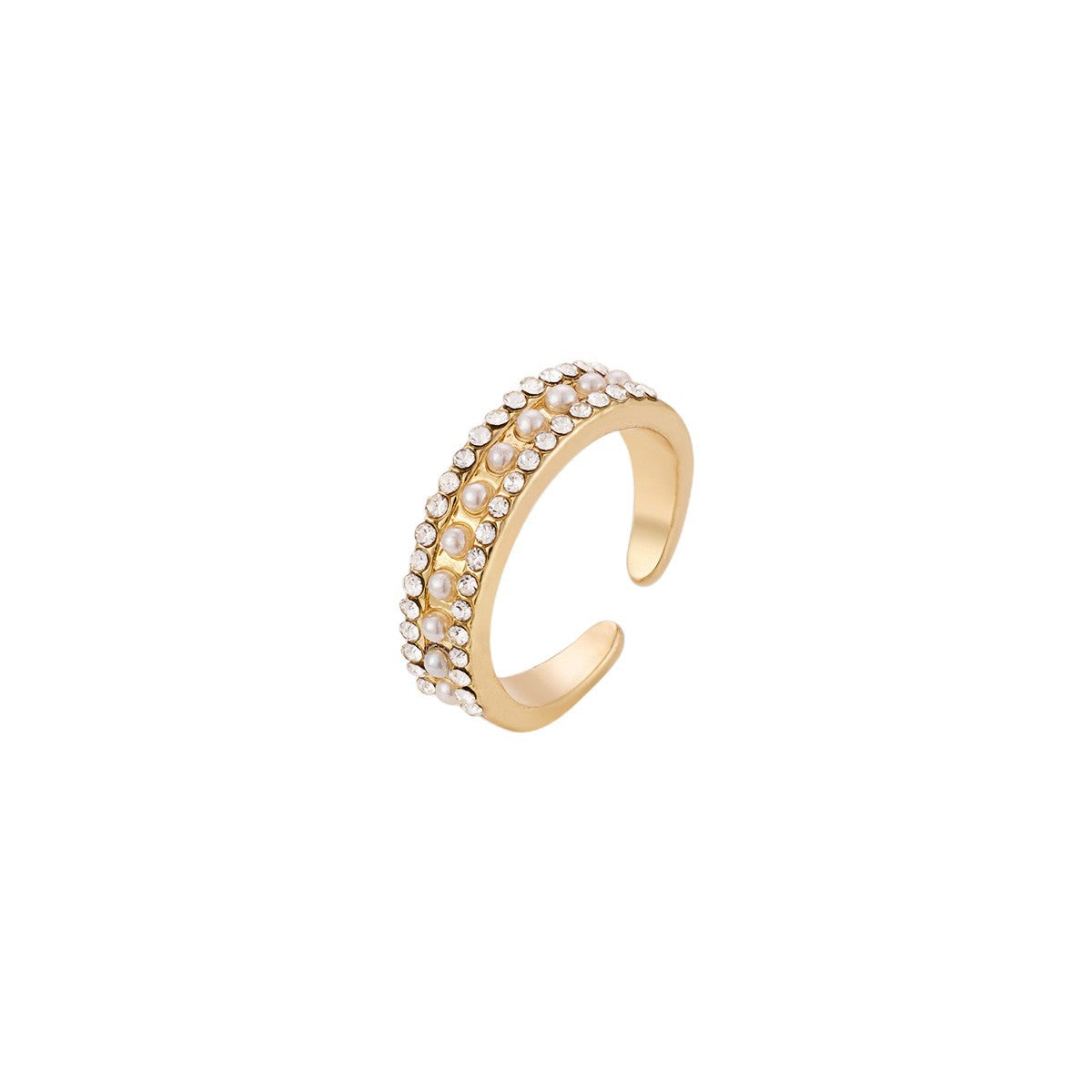Real Gold Plating Micro Inlaid Pearls Female Open Index Finger Ring