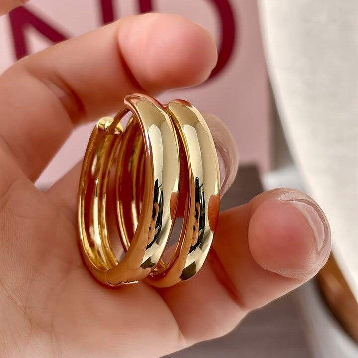 Round Plain Circle Ear Clip Korean Style Laminated Basic Classic Stud Earrings