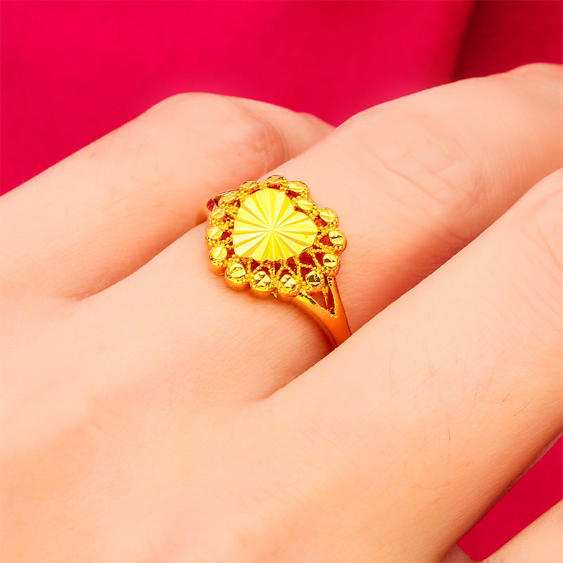 Women's Heart-shaped Vietnam Placer Gold Carven Design Fashion Alluvial Ring