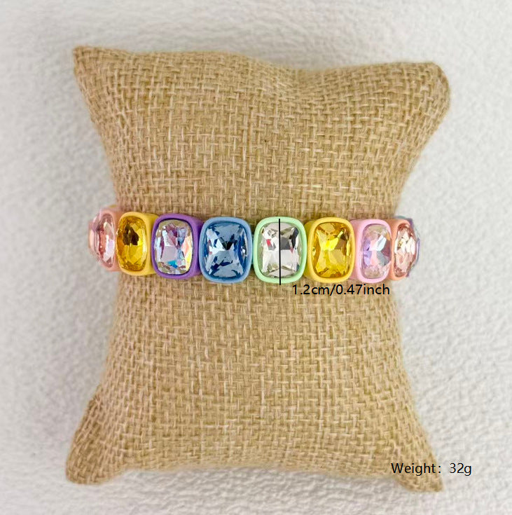 Colored Glass Heart-shaped Diamond Elastic Macaron Bracelets