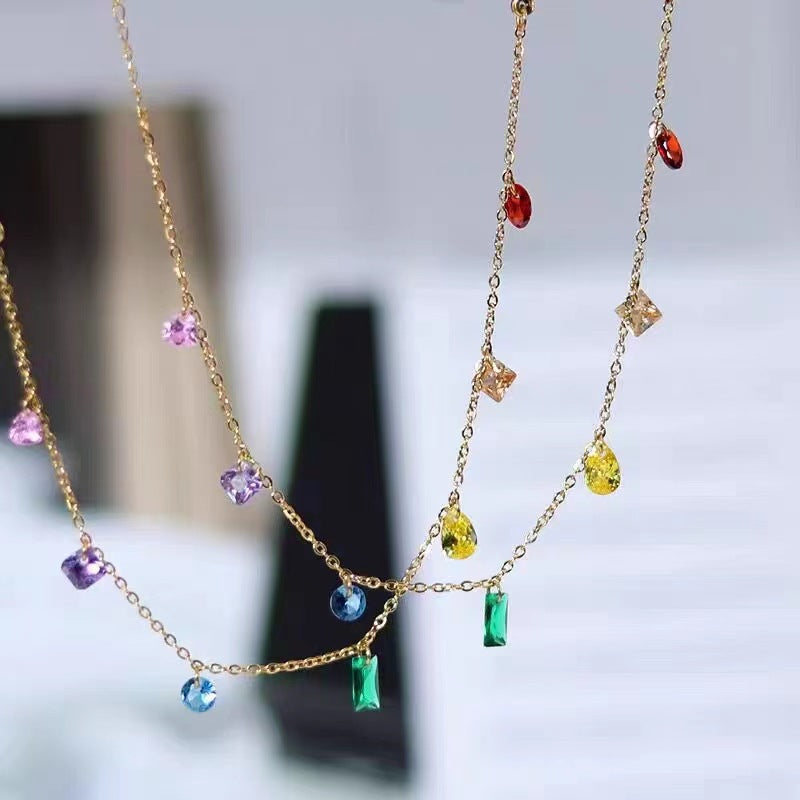 Korean Style Summer Rainbow Colorful Crystals Necklaces