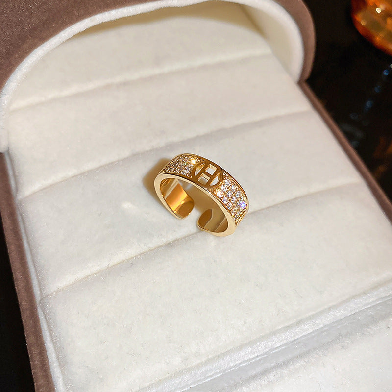 Real Gold Electroplated Zircon Buckle Light Luxury High Sense Index Ring