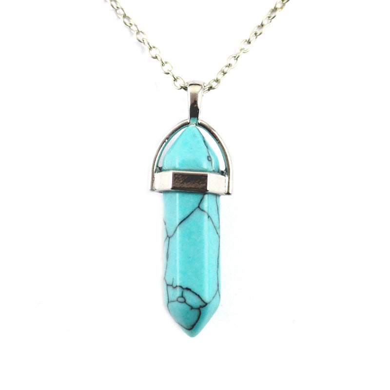 Natural Stone Crystal Hexagon Prism Agate Necklaces