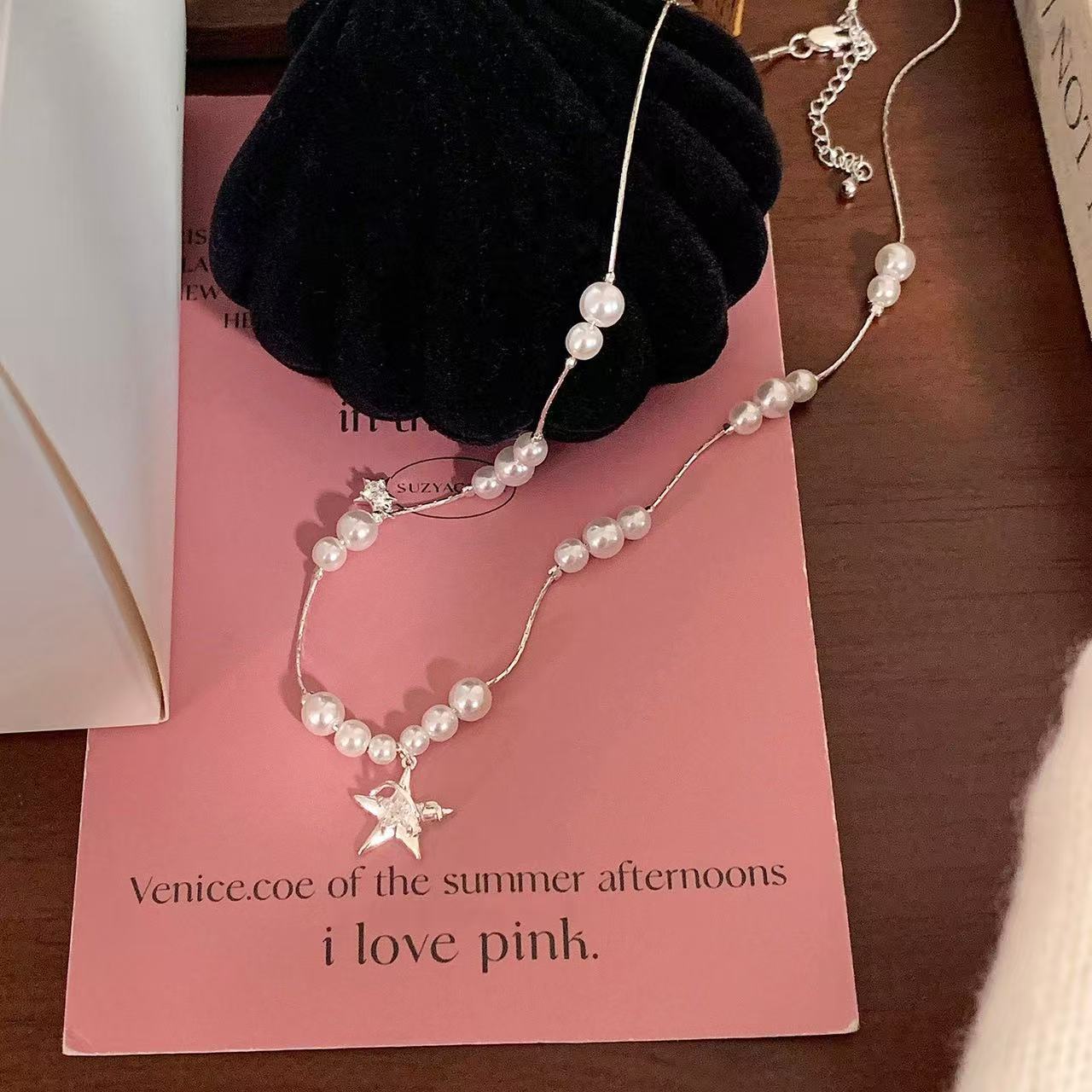 Entry Lux Fashion Zircon Pearl Sweet Cool High Sense Simple Necklace