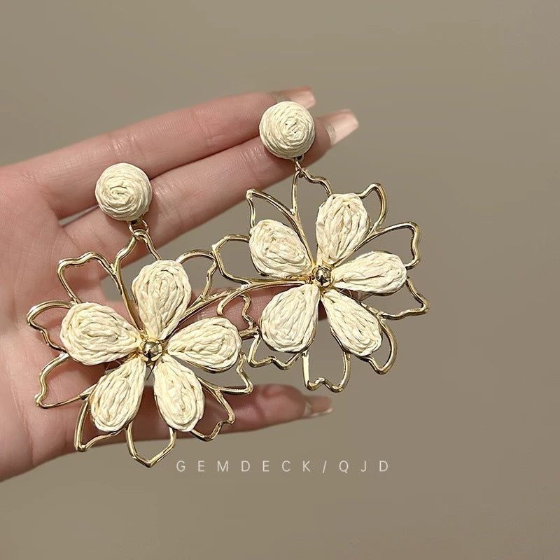 Needle Raffia Fabric White Flower Light Luxury Rings