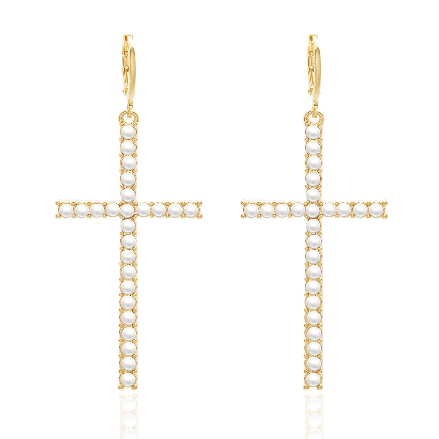 Women's High-grade Temperament Cross Pearl Rhinestone Asymmetric Earrings