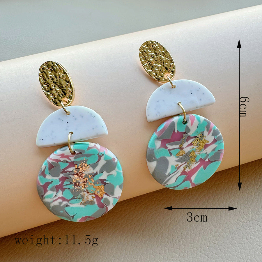 Women's Geometric Stitching Polymer Clay Fashionable High-grade Earrings