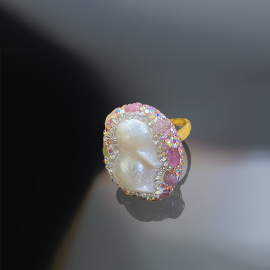 Open-end Holder Hand Inlaid Czech Brick Ring