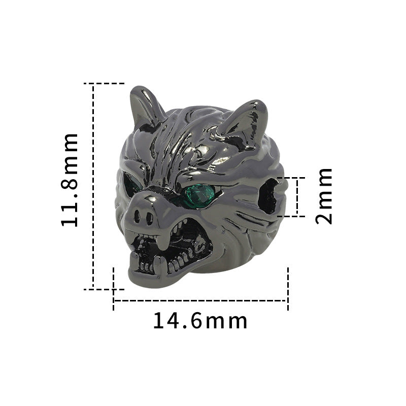 Men's Zircon Wolf Head Beads Beaded Woven Bracelet