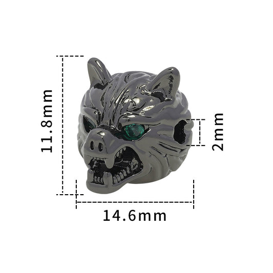 Men's Zircon Wolf Head Beads Beaded Woven Bracelet