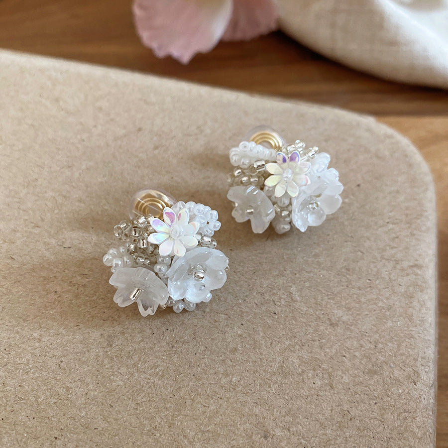 Dopamine Sweet Niche Flower Pearl Fashion Exquisite Stud Earrings