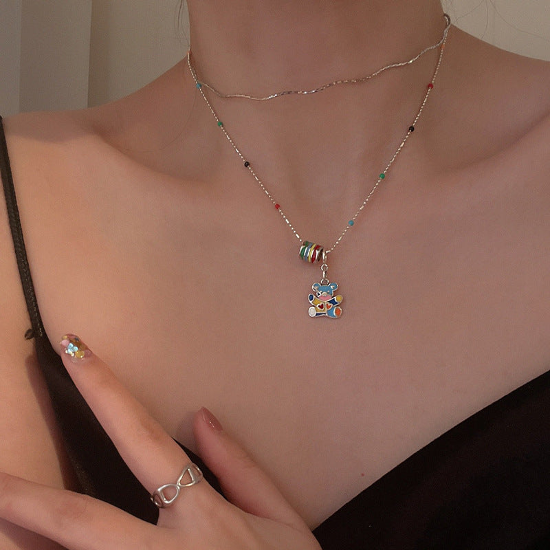 Women's Rainbow Bear For Niche Design Simple Clavicle Chain Sweater Necklace