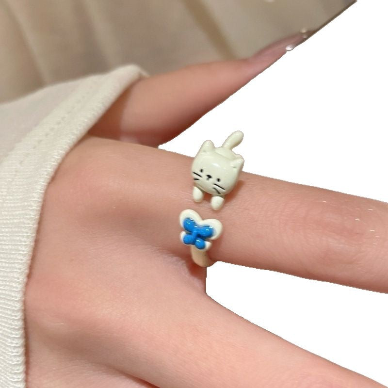Pet Cat Open Female Fun Cartoon Animal Index Finger Unique Ring