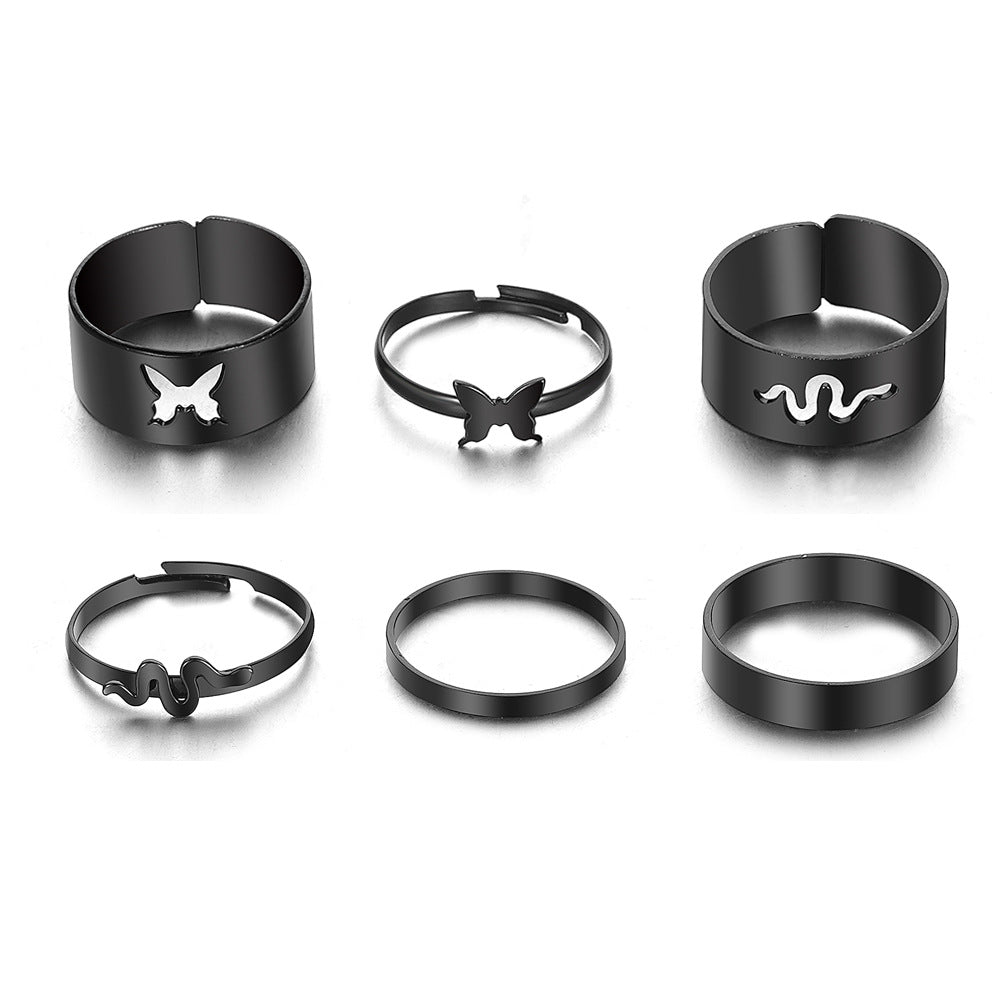 With Personality Creative Simple Twin Black Joint Snake-shaped Rings