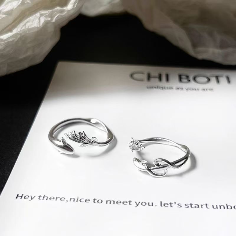 Pisces Wave Couple Sier Minority Simple Valentine's Ring