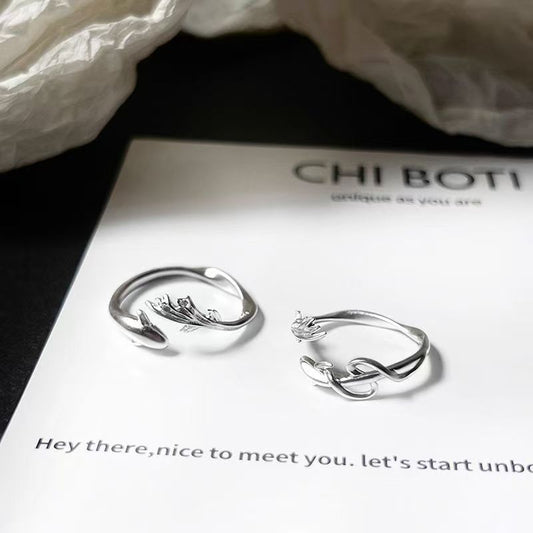 Pisces Wave Couple Sier Minority Simple Valentine's Ring