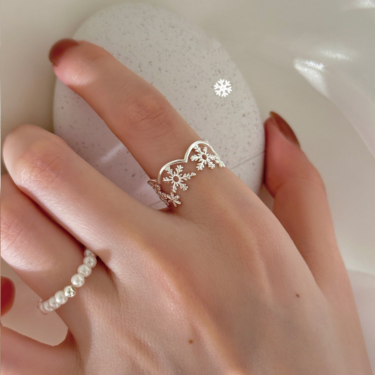 Temperament Snowflake Female Style Niche Design Stylish Opening Exquisite Ring